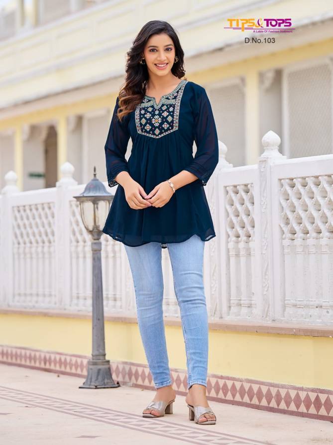 Glamour By Tips Tops Embroidery Georgette Western Ladies Top Wholesale Shop In Surat